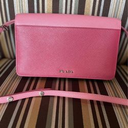 Prada pink Saffiano shoulder bag 12x8in