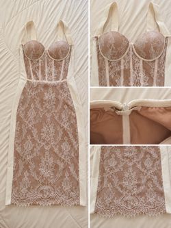 Lace Bustier Midi Dress Nude White Size L
