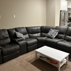 Grey Leather Sectional 