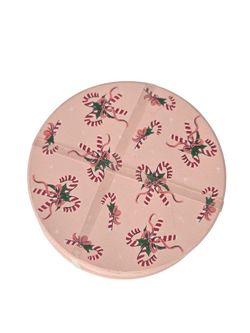 Pink Peppermint Candy Cane Ribbon Ceramic Christmas Coasters Set