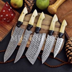 7 pieces Custom made hand forged Damascus steel full tang blade
