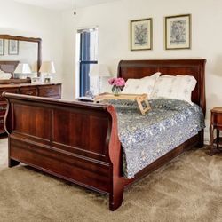 Vintage 1990s Queen Sleigh Bed Frame Cognac Color Rails, Head/Foot Board only