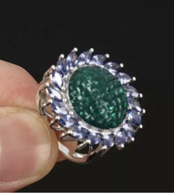 Size 6.75 emerald solid sterling silver ring