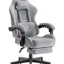 Dowinx Gaming Chair Fabric with Pocket Spring Cushion, Massage Game Chair Cloth with Headrest, Ergonomic Computer Chair with Footrest 290LBS, Pink and