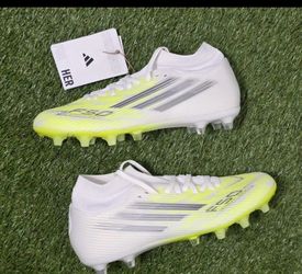 Womens ADIDAS F50 SPARKFUSION LEAGUE MID CUT FG/AG SOCCER CLEATS WHITE/YLW