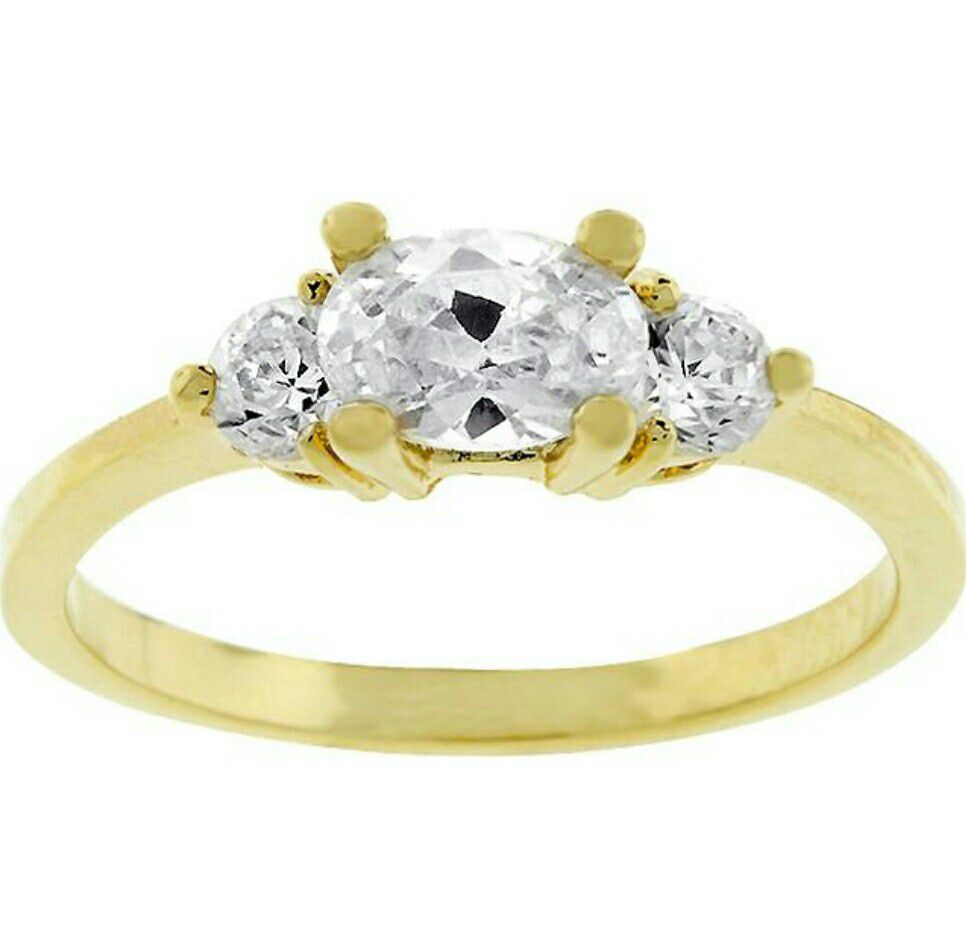 18k Gold Plated Triplet Engagement Ring with Clear Cubic Zirconia