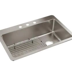 Elkay Avenue 33 in. Drop-In/Undermount Single Bowl 18-Gauge Stainless Steel Kitchen Sink w/ Accessories