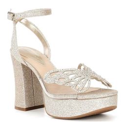 Copper Key Embellished Butterfly Platform Heels