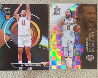 Jalen Brunson 2023-24 Topps Finest Common Black Refractor /25 + Jalen Brunson 2025-26 Topps Signature Class Pandora Refractor