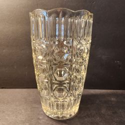 Vintage Fidenza Vetraria Italy Pressed Glass Vase 9" Hexagon Lens MCM Clear