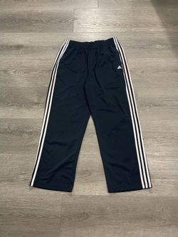 Vintage Adidas Men’s Navy Blue 3 Stripe Wide Leg Athletic Basketball Track Pants