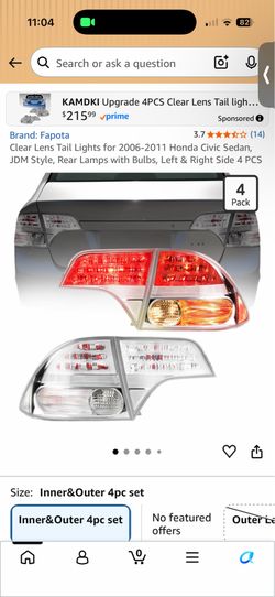 2006 /2011 Honda civic clear tail light