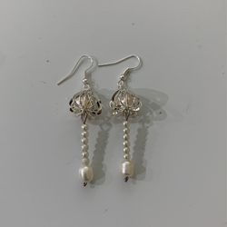 Earrings ,  Sterling Silver & White Pearls