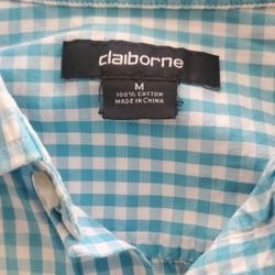 Men's Medium Claiborne Short Sleeved Shirt  - Color Light Blue And White