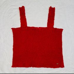 Guess Los Angeles Red Scrunch Stretchy Shirt Top Size Large 100% Cotton