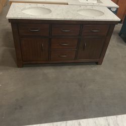 60” Brown Solid Wood Bathroom Vanity with Marble Top (V73)
