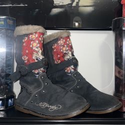 Vintage / Y2K 2000s Flaming Skull Ed Hardy Fur Boots 