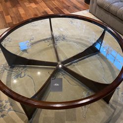 Baker 60” Glass & Wood Coffee Table