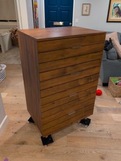 Modern CB2 Walnut Dresser with Slatted Front Design