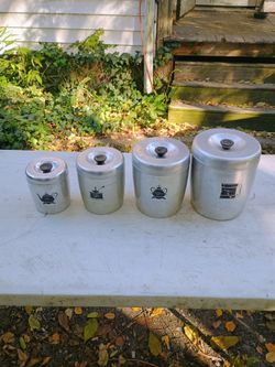 Vintage Farmhouse Brushed Aluminum Kitchen Canisters by West Bend - Set of 4
