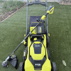 Ryobi 40V HP Brushless 21 in Walk Behind Self-Propelled plus  40V 15 in. Expand-It string trimmer