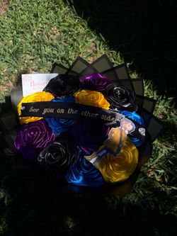Coraline Themed Satin Ribbon Rose Bouquet