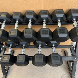 20-40lb Hex Rubber Dumbbell Set Weights With Rack