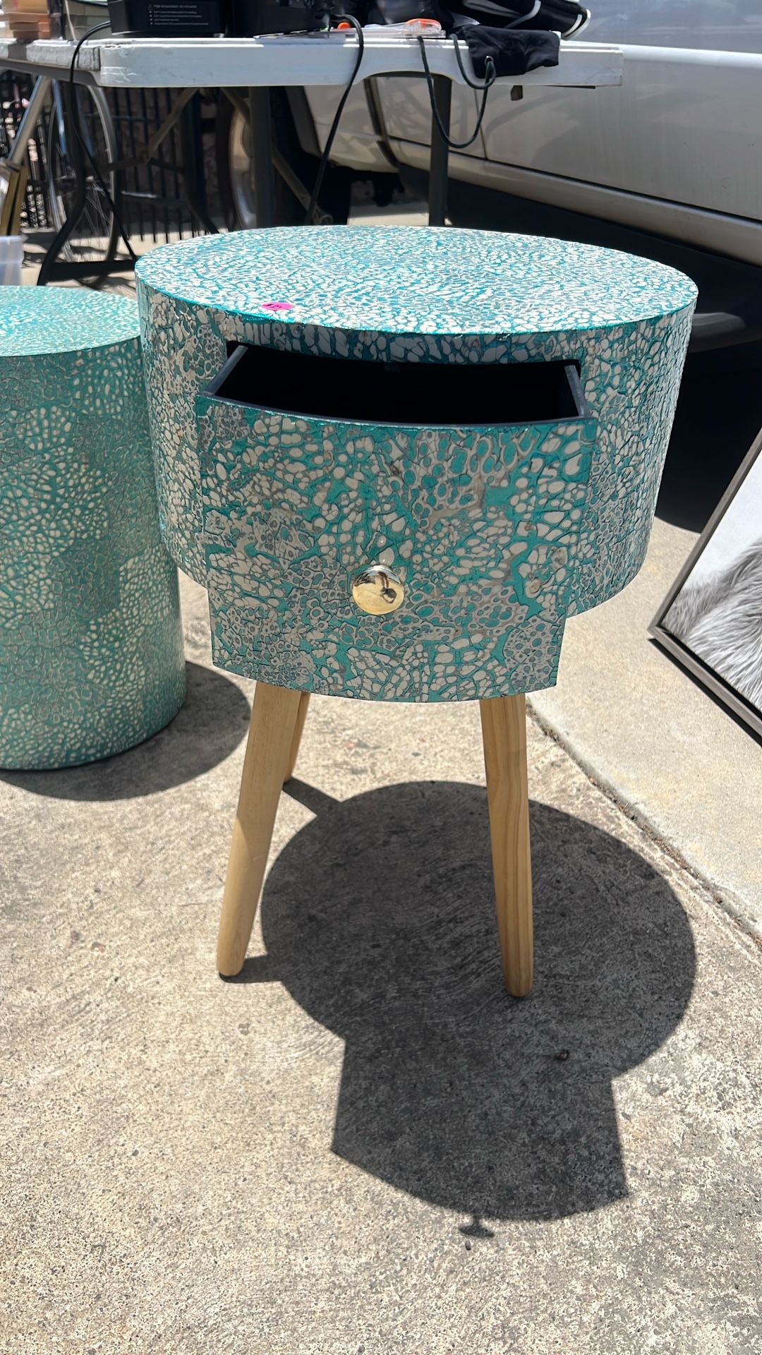 Turquoise End Table And Stand