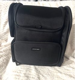 AW BYOOTIQUE Classic Black Makeup Train Case Soft Sided Cosmetic Backpack Storage Organizer Barber Carry on Travel with Side Pocket Removable Bag