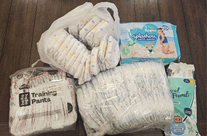 Lot of 92 Baby Toddler Diapers, Swim, Training