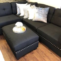 Black Sectional & Ottoman 
