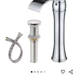 Vessel Sink Faucet Chrome Waterfall Single Hole Bathroom Faucet Commercial with Pop Up Drain Without Overflow and Supply Line Bath Single Handle Fauce