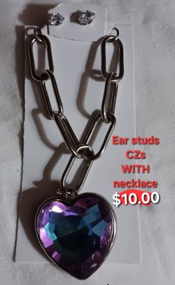 Heart necklace with little CZs stud earrings