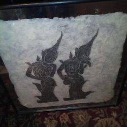 1960s vintage thia temple charcoal rubbing on rice paper