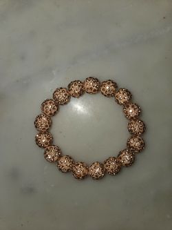 Blush Pink Pave Rhinestone Disco Ball Stretch Bracelet Champagne Crystals