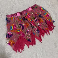 New 1xl skirt pink sequin beaded fairy short stretchy festival rave boho floral