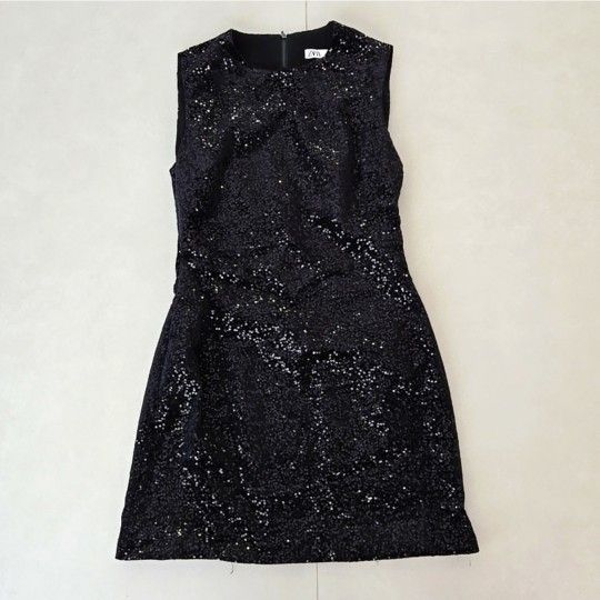 Zara Elegant Black Sequin Mini Dress Size L