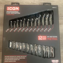 *NEW* ICON Metric Flex Pro Ratcheting Wrench Set, 12 Pc. (Model WRFM-12)