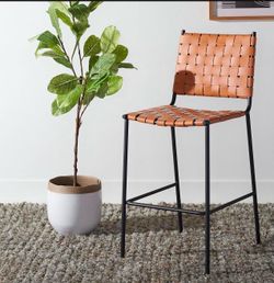 (Firm price )2 chairs Home Collection Bahari Cognac Woven Leather/Black 26-inch Kitchen Island Breakfast Nook Counter Stool (GH6)