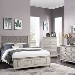 Brand New Grey 4pc Queen Size Bedroom Set (Available In California & Eastern King)