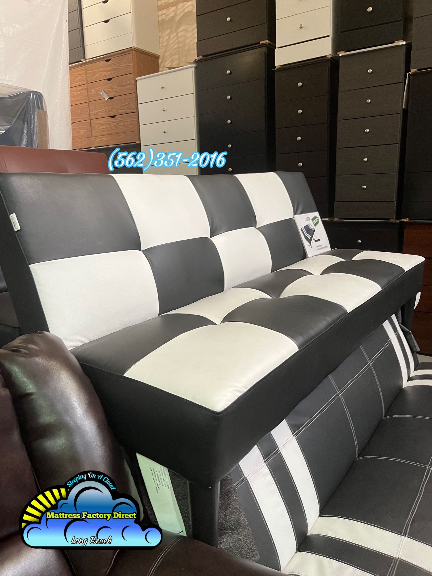 White And Black Futon Couch Sofá Nuevo Bonito New