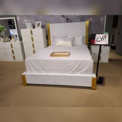 White And Gold Queen / Eastern King Size Bed Frame 