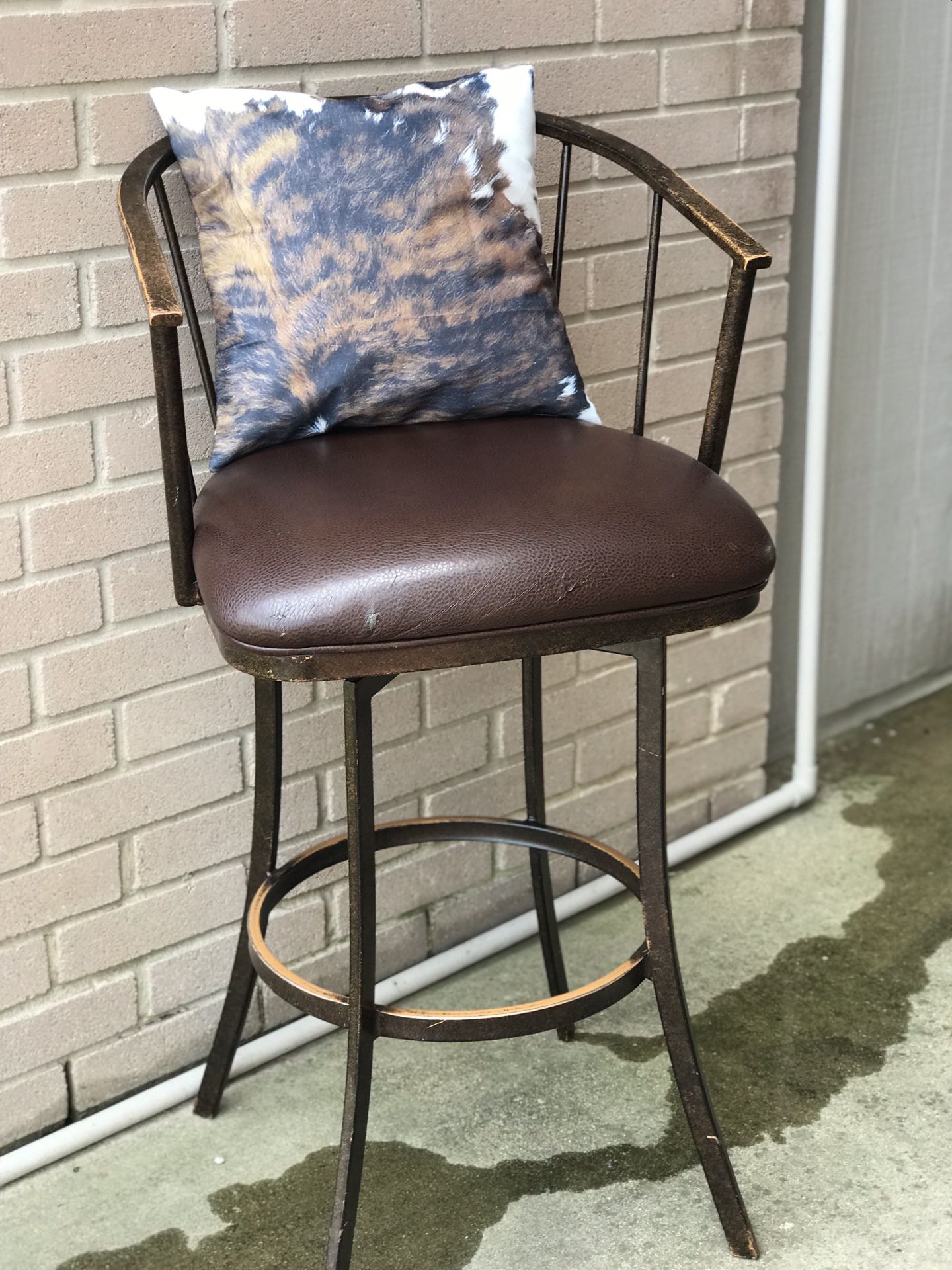 Rustic Leather Cushioned Barstools with Accent Pillows