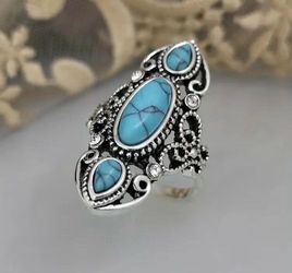 Boho Turquoise Stone Cocktail Ring
