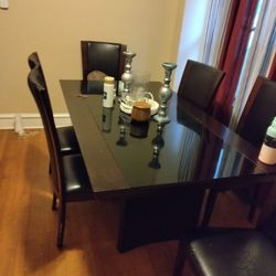 Wooden Glass table With Six Chairs Family Style