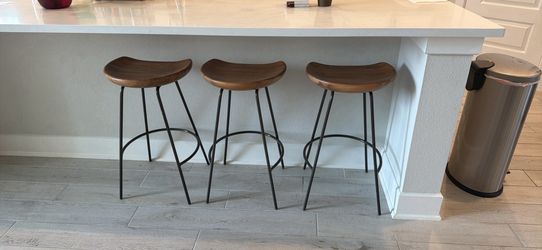 3 West Elm Alden Swivel Bar/Counter Stools - Solid Mango Wood - $300
