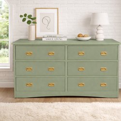 Sage Green Modern Farmhouse 6-Drawer Dresser | Antique Gold Hardware