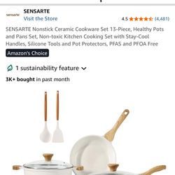 SENSARTE 13-Piece Ceramic Cookware Set + Bonus Butter Dish – Excellent Condition