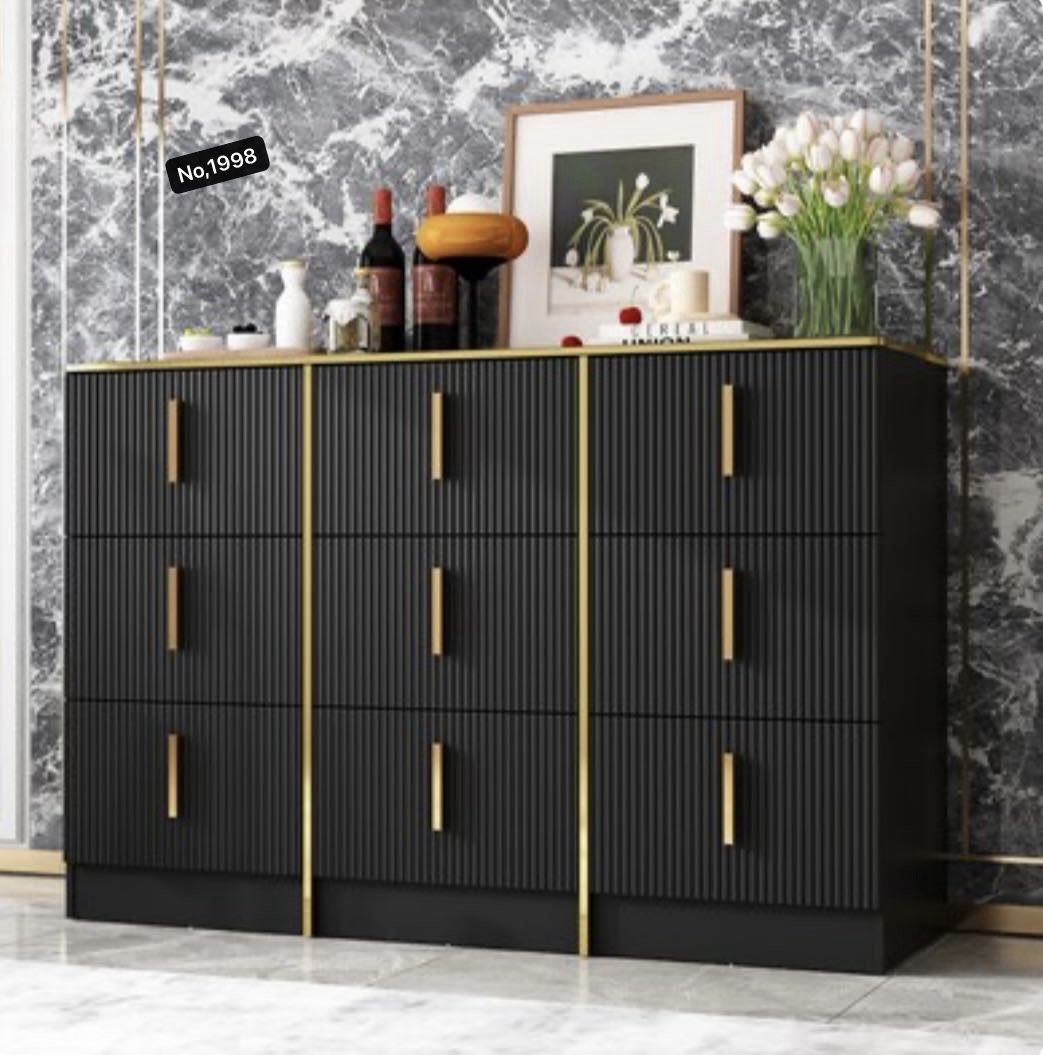 Dresser for Bedroom with 9 Drawer,  Dresser Modern Chest of Drawers with Metal Handle, Wood TV Stand Storage Organizer for Bedroom, Living Room, Black