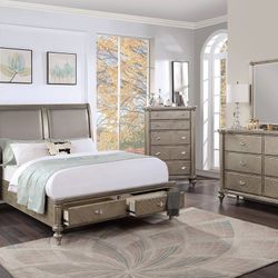 Brand New Metallic Finish 5pc Queen Size Bedroom Set 